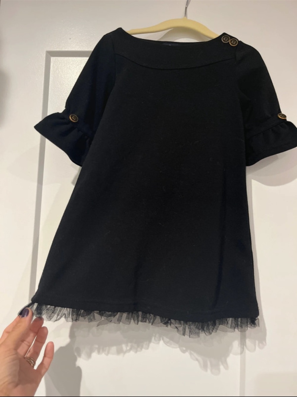 GAP Black Knit Dress with Tulle Trim